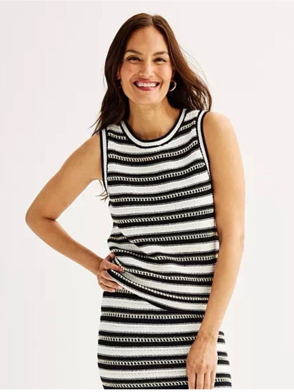 Nine West Sleeveless Black & White Striped Knit Top and Skirt Set (XXL)